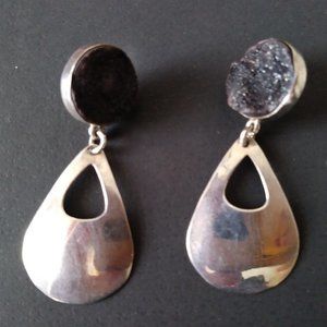 Sterling Silver 950 Druzy Post Teardrop Earrings